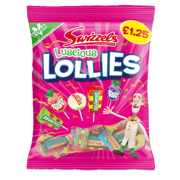 wizzels Luscious Lollies Assorted Fruit Flavour Lollipops 150g UK